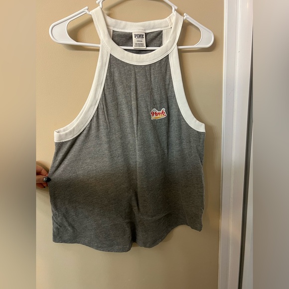 PINK Victoria's Secret Grey Tank with Rainbow Colored Embroider Size large - Picture 1 of 3